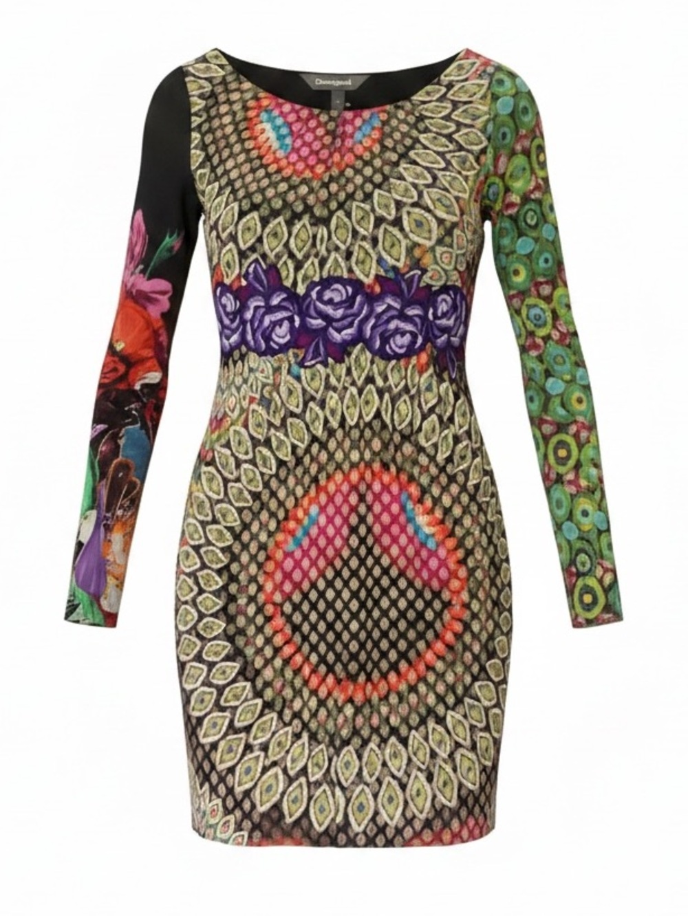 DESIGUAL Colorful Artsy Floral Print Embroidered Pattern Boho Dress Size 38 | S